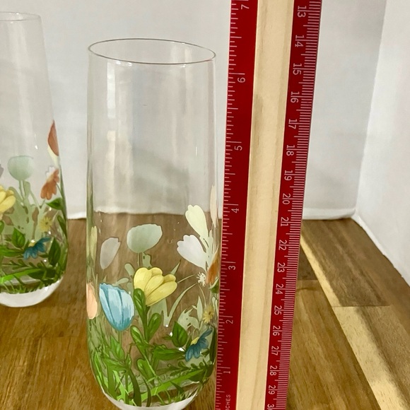 Floral Print Clear Glasses Set of 4 Pastel Spring Florals Easter Dinner Cottage - Picture 5 of 7